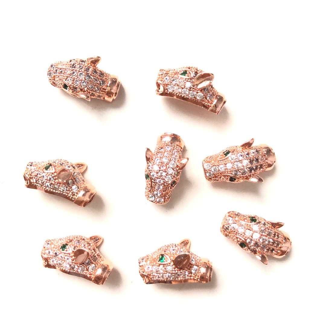 10pcs/lot 15 *10mm Clear CZ Paved Panther Spacers Rose Gold CZ Paved Spacers Animal Spacers Charms Beads Beyond