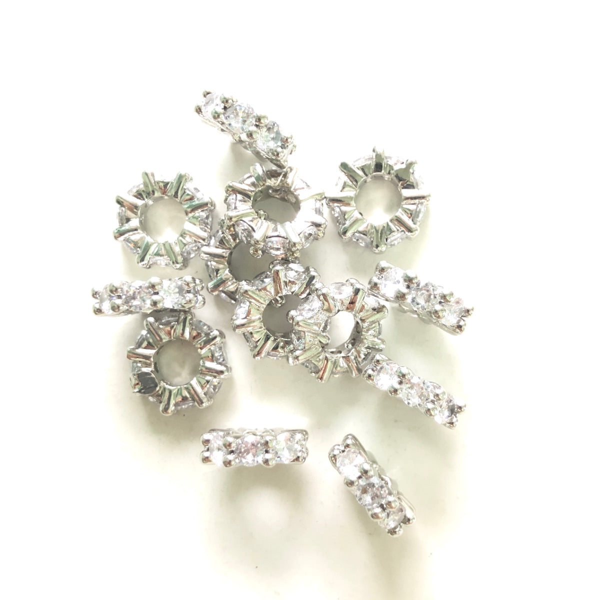 20pcs/lot 11.6*3.4mm Big CZ Pave Wheel Rondelle Spacers Silver CZ Paved Spacers New Spacers Arrivals Rondelle Beads Charms Beads Beyond