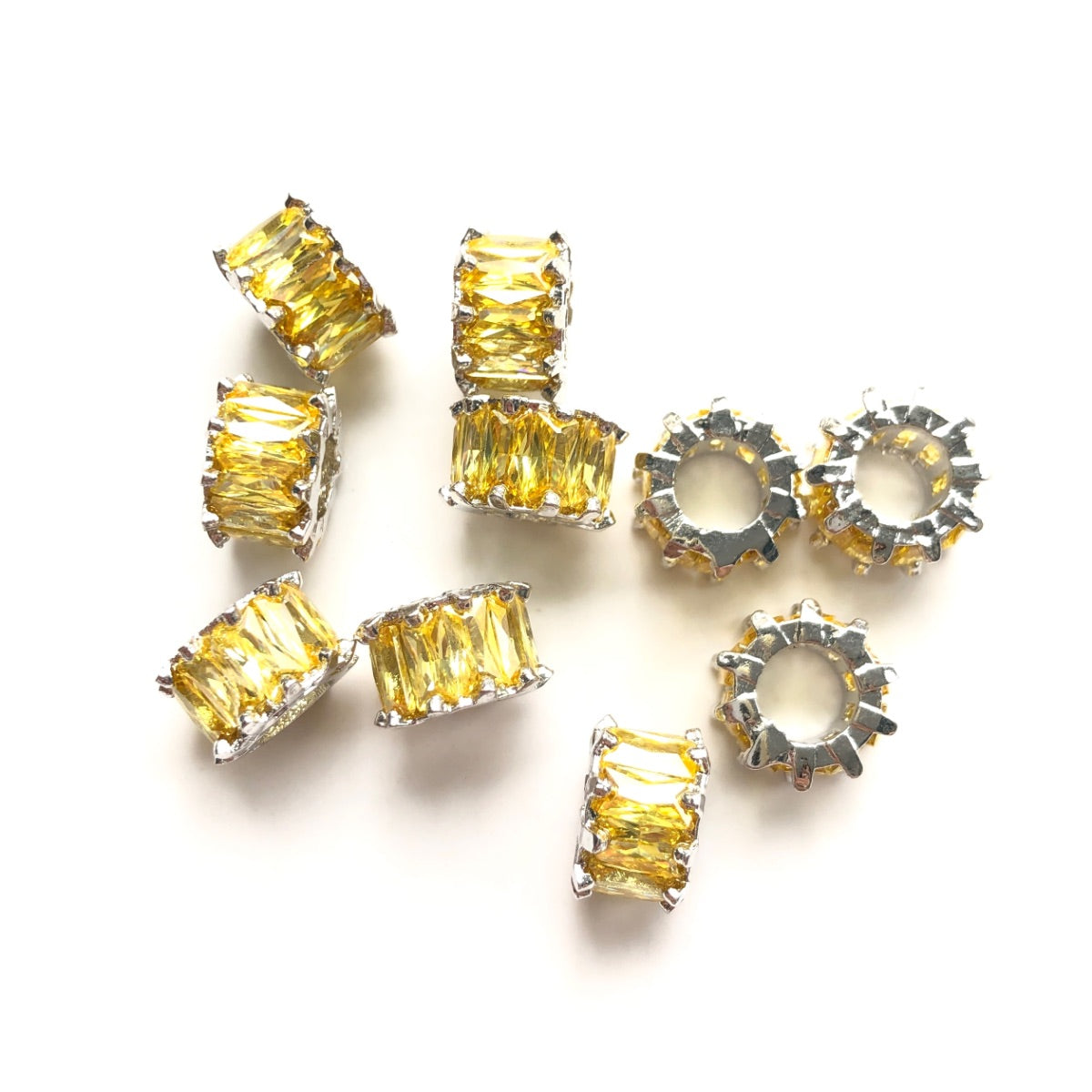 10pcs/lot 9.5*6.4mm Yellow CZ Paved Big Hole Spacers-Silver CZ Paved Spacers Big Hole Beads New Spacers Arrivals Charms Beads Beyond