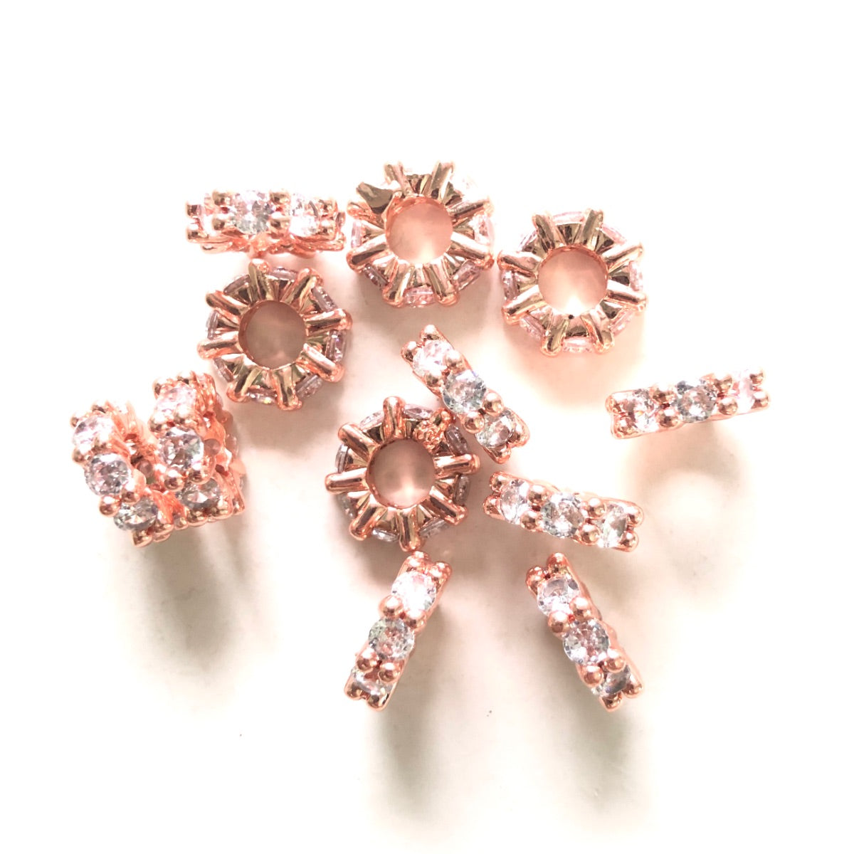 20pcs/lot 11.6*3.4mm Big CZ Pave Wheel Rondelle Spacers Rose Gold CZ Paved Spacers New Spacers Arrivals Rondelle Beads Charms Beads Beyond