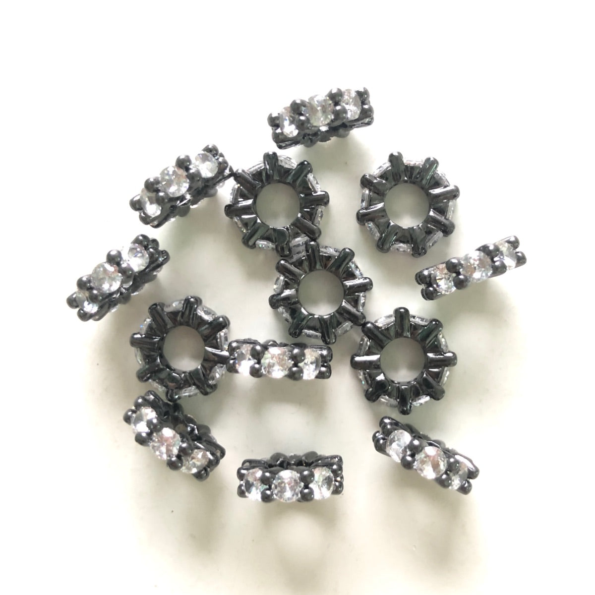 20pcs/lot 11.6*3.4mm Big CZ Pave Wheel Rondelle Spacers Black on Black CZ Paved Spacers New Spacers Arrivals Rondelle Beads Charms Beads Beyond