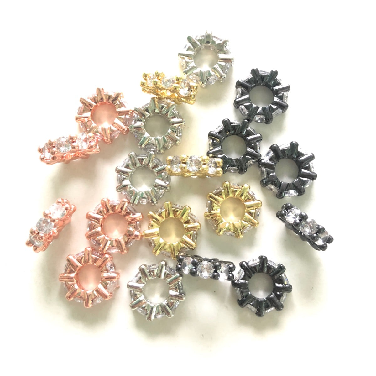 20pcs/lot 11.6*3.4mm Big CZ Pave Wheel Rondelle Spacers Mix Colors CZ Paved Spacers New Spacers Arrivals Rondelle Beads Charms Beads Beyond