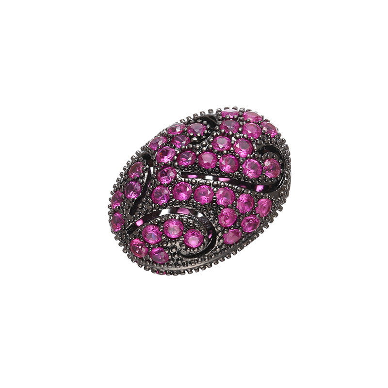 10pcs/lot 16*12mm Multicolor CZ Paved Oval Centerpiece Spacers Fuchsia CZ Paved Spacers Colorful Zirconia Oval Spacers Charms Beads Beyond