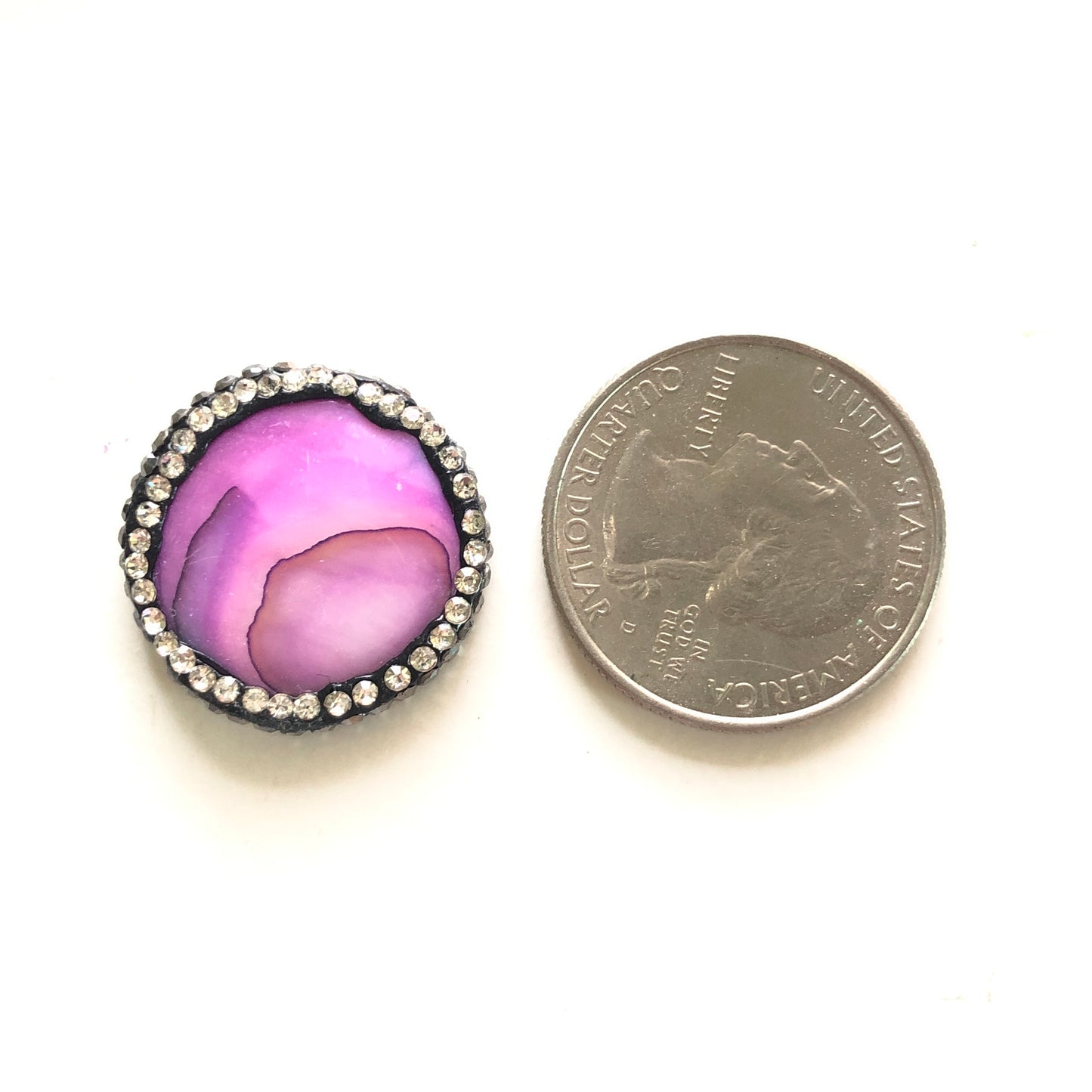 5pcs/lot 23mm Rhinestone Paved Purple Shell Round Spacers Agate Spacers Focal Beads Charms Beads Beyond