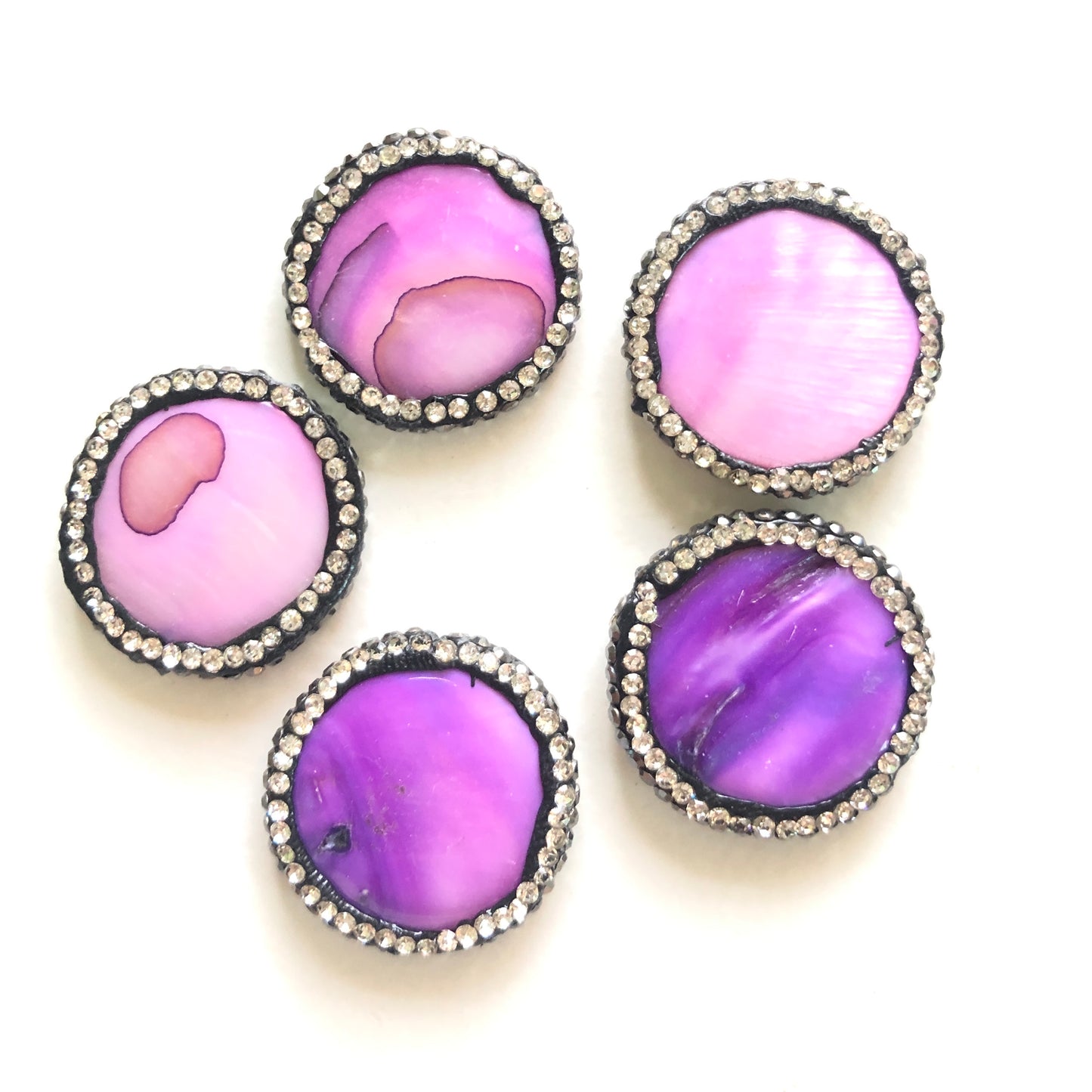 5pcs/lot 23mm Rhinestone Paved Purple Shell Round Spacers Agate Spacers Focal Beads Charms Beads Beyond