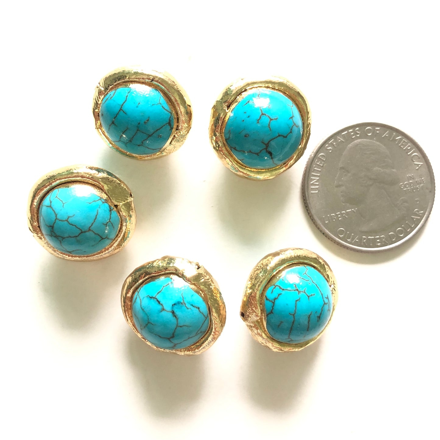 5pcs/lot 18.7mm Gold Plated Brass Bezel Howlite Turquoise Stone Round Spacers Agate Spacers Focal Beads Charms Beads Beyond