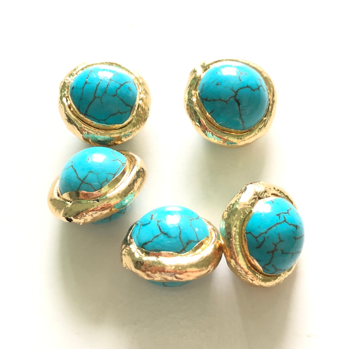 5pcs/lot 18.7mm Gold Plated Brass Bezel Howlite Turquoise Stone Round Spacers Agate Spacers Focal Beads Charms Beads Beyond
