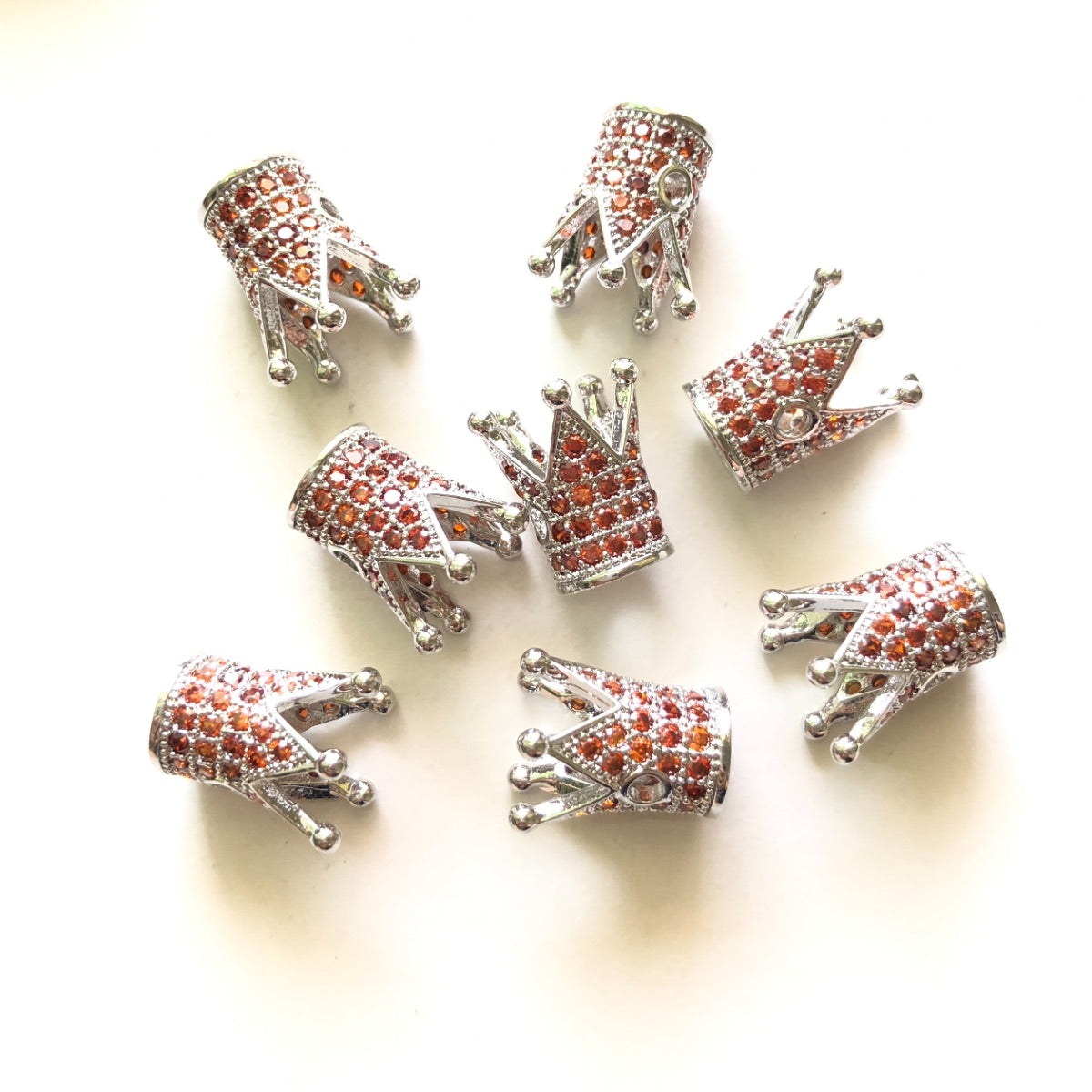 10pcs/lot Reddish Orange CZ Paved Crown Spacers Silver CZ Paved Spacers Colorful Zirconia Crown Beads Charms Beads Beyond