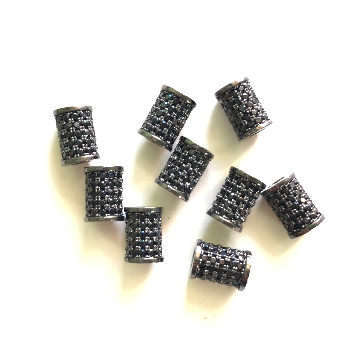 20pcs/lot 10*7mm Black CZ Paved Tube Spacers Black on Black CZ Paved Spacers Tube Bar Centerpieces Charms Beads Beyond