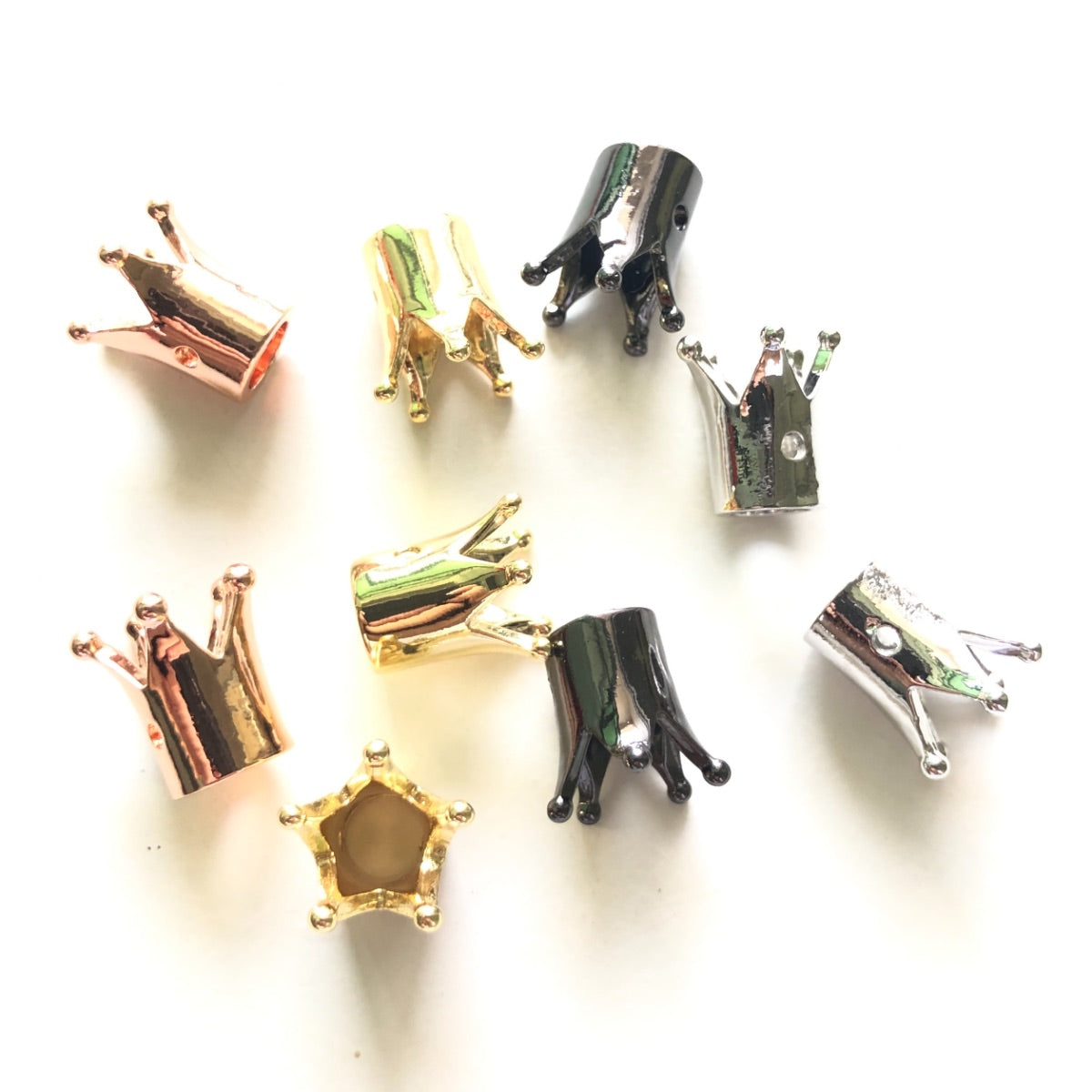 20pcs/lot 12*7mm Gold Plated Copper Crown Spacers Mix Color CZ Paved Spacers Crown Beads Charms Beads Beyond