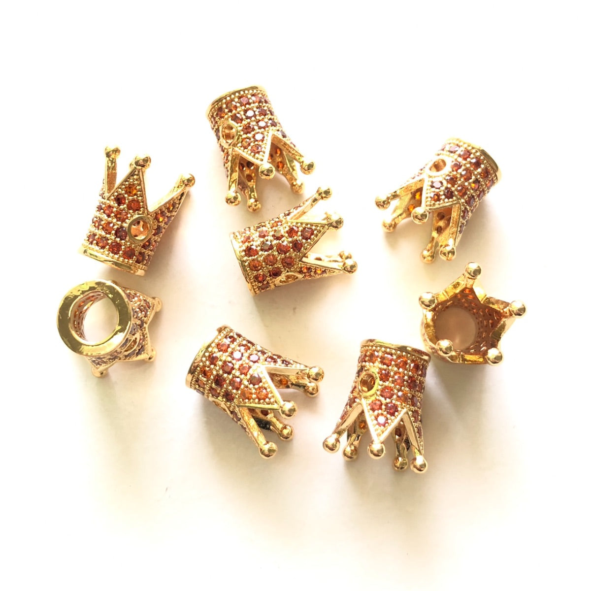 10pcs/lot Reddish Orange CZ Paved Crown Spacers Gold CZ Paved Spacers Colorful Zirconia Crown Beads Charms Beads Beyond