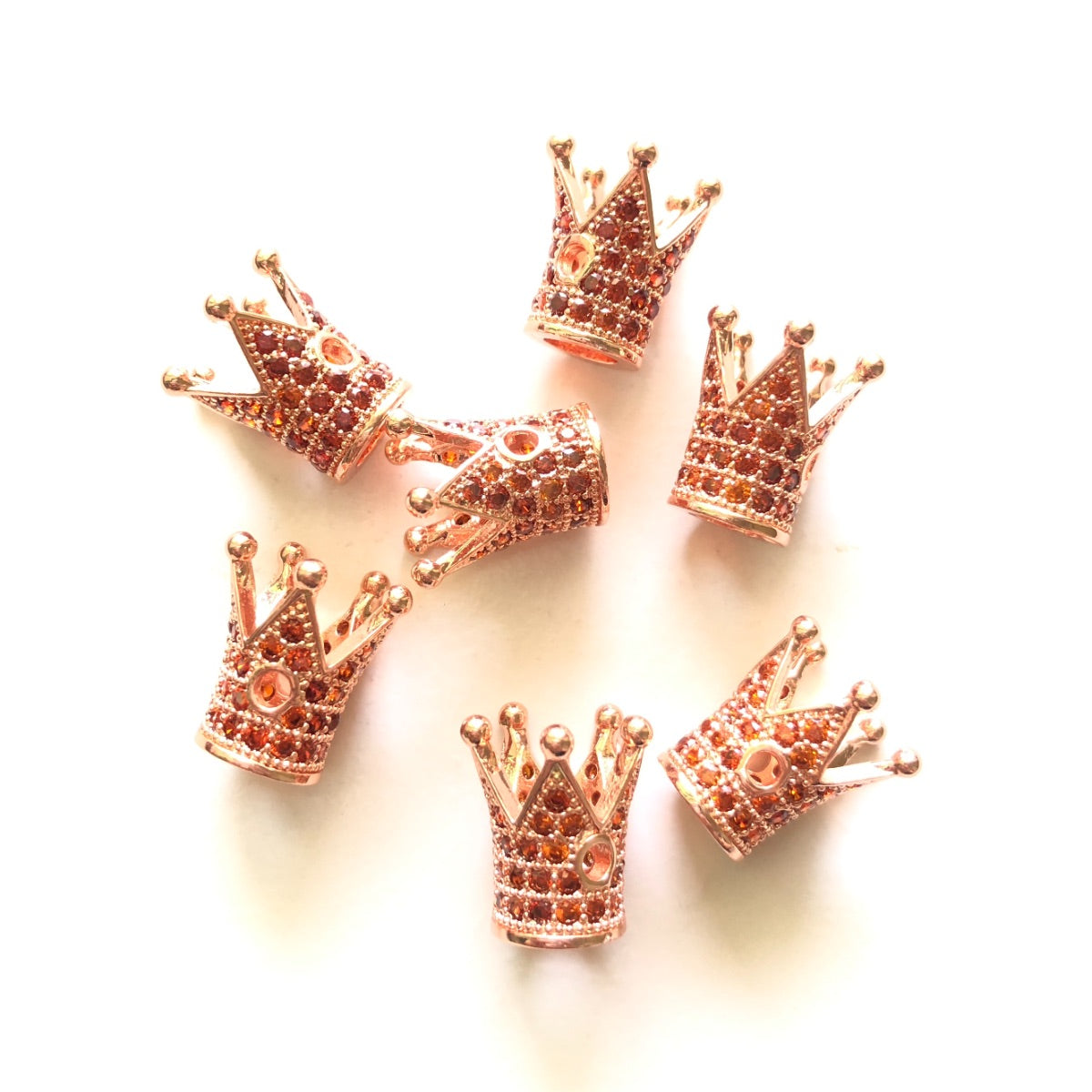 10pcs/lot Reddish Orange CZ Paved Crown Spacers Rose Gold CZ Paved Spacers Colorful Zirconia Crown Beads Charms Beads Beyond