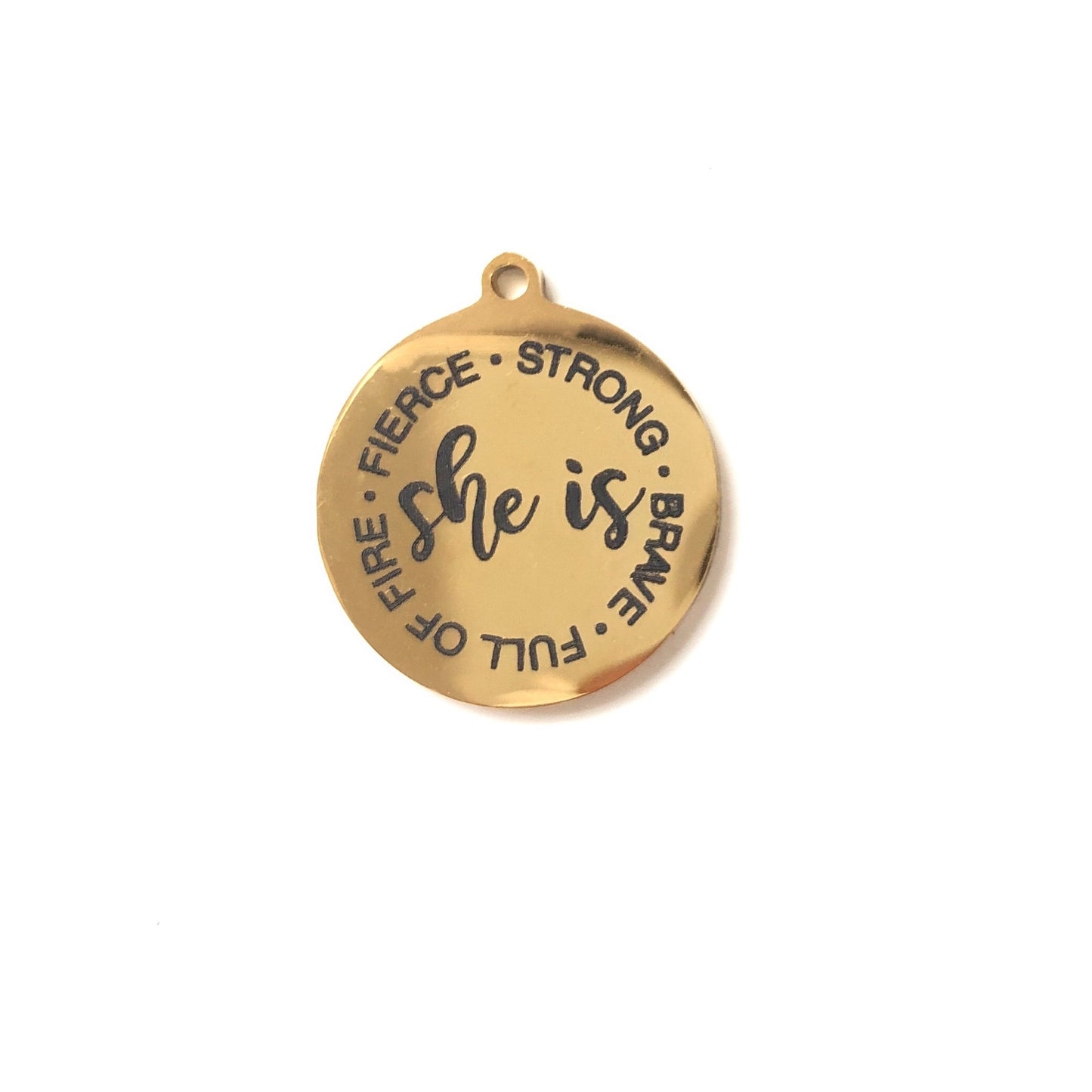 10pcs/lot 20mm She Is Laser Engraved Stainless Steel Charm Gold Stainless Steel Charms On Sale Charms Beads Beyond