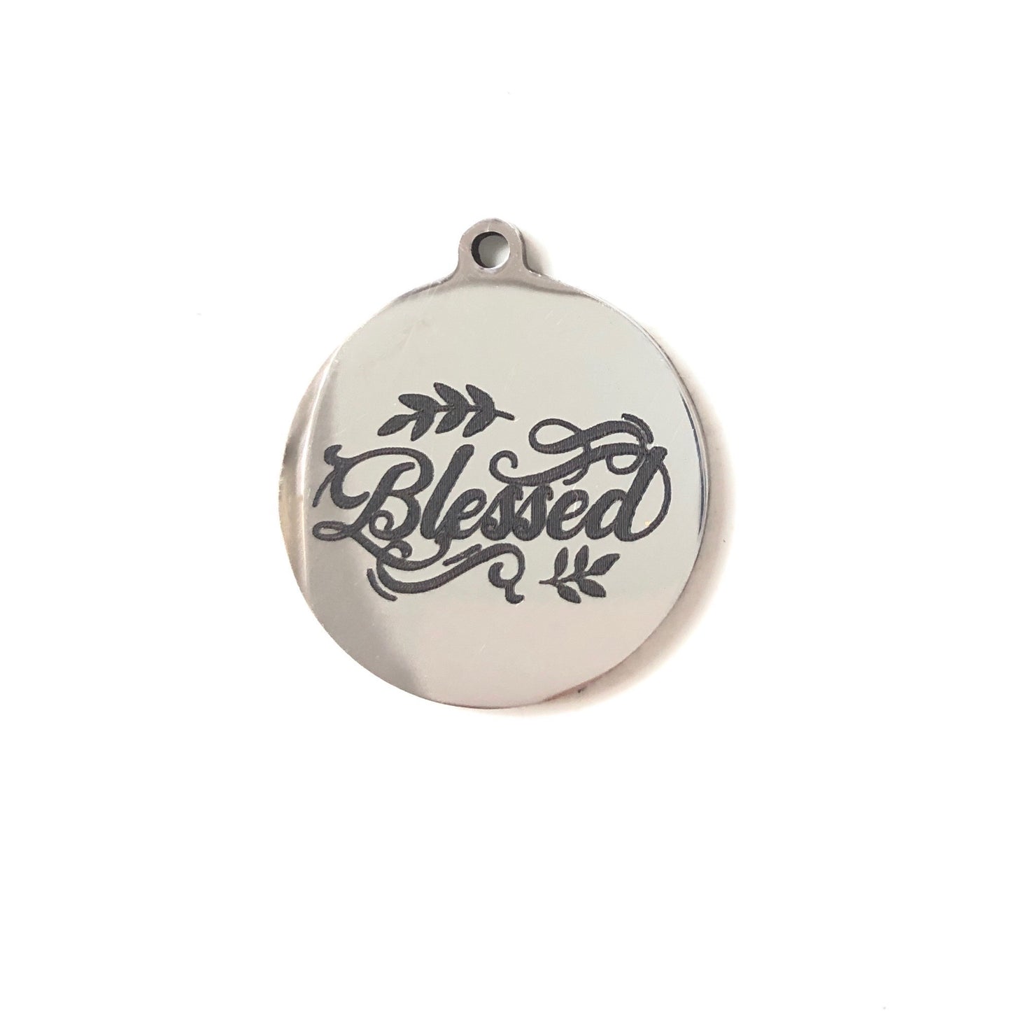 10pcs/lot 20mm Blessed Laser Engraved Stainless Steel Charm Silver Stainless Steel Charms On Sale Charms Beads Beyond