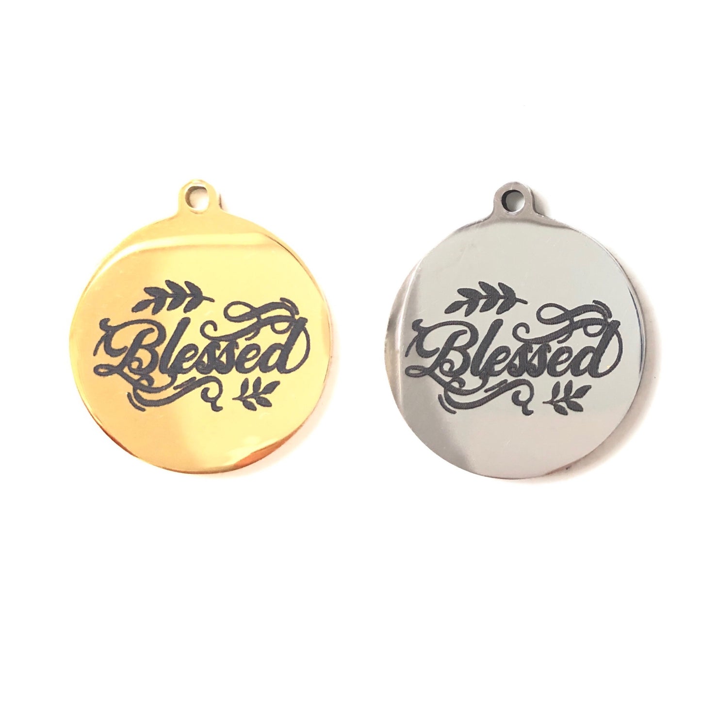 10pcs/lot 20mm Blessed Laser Engraved Stainless Steel Charm Mix Colors Stainless Steel Charms On Sale Charms Beads Beyond
