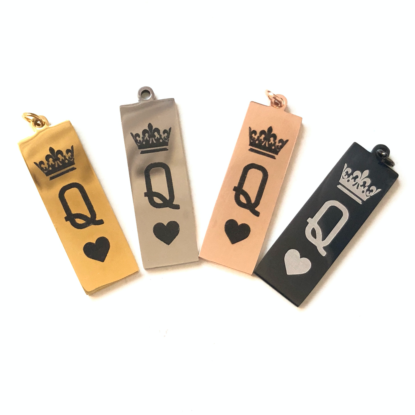 10pcs/lot 38*12mm QUEEN Laser Engraved Stainless Steel Charm Stainless Steel Charms On Sale Charms Beads Beyond