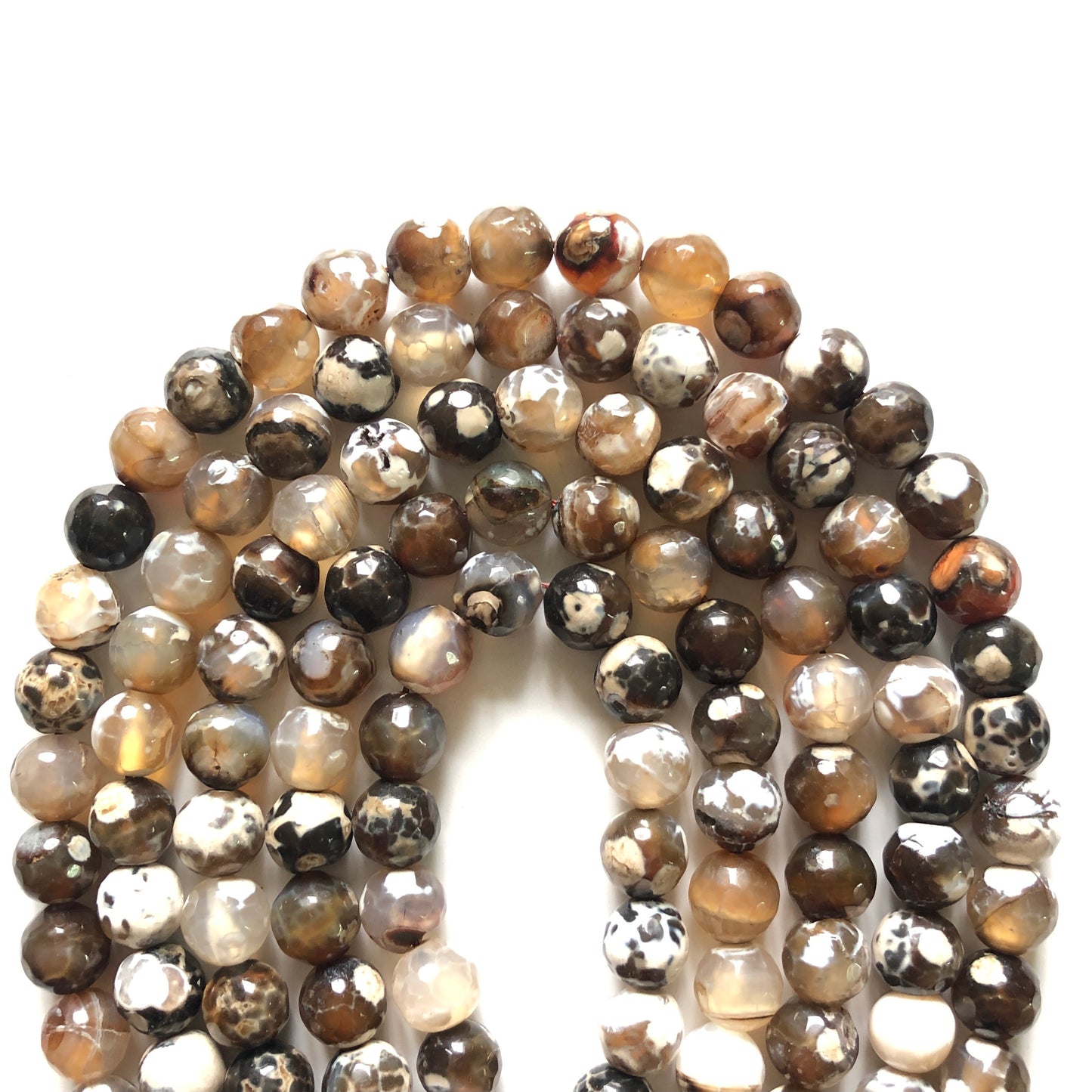 2 Strands/lot 10mm White Brown Faceted Fire Agate Stone Beads Stone Beads Faceted Agate Beads Charms Beads Beyond