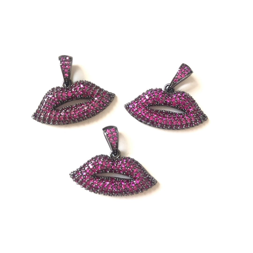 10pcs/lot 25*20.5mm CZ Paved Pink Lip Charms CZ Paved Charms Fashion Charms Beads Beyond