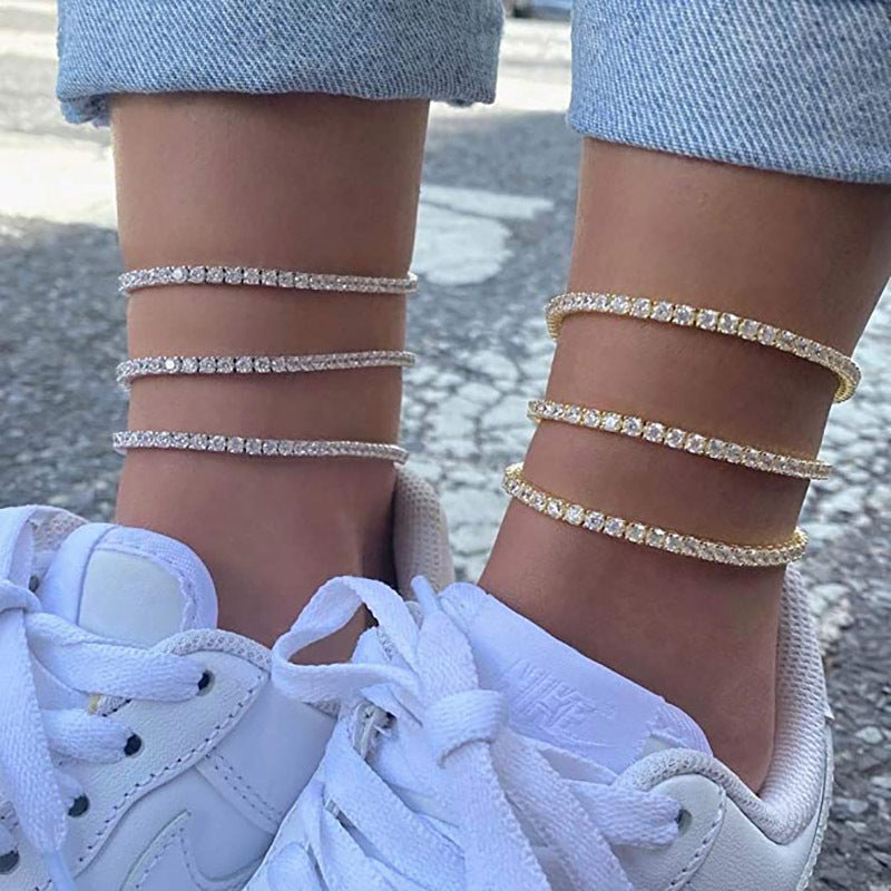 10pcs/lot Gold Plated 2.5 & 4 mm CZ Paved Adjustable Tennis Anklet Women Bracelets Charms Beads Beyond