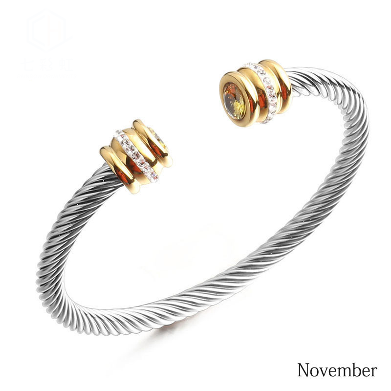 6-12pcs/lot Colorful Diamond Birthstone Open Stainless Steel Bangle for Women Novmber Women Bracelets Charms Beads Beyond