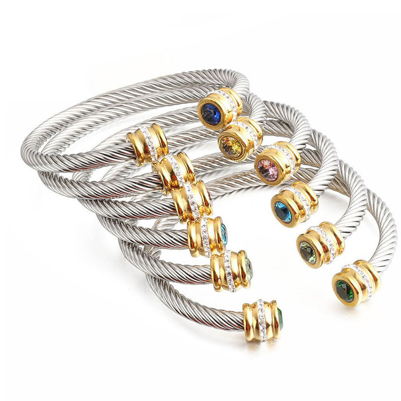 6-12pcs/lot Colorful Diamond Birthstone Open Stainless Steel Bangle for Women Mix Months Women Bracelets Charms Beads Beyond