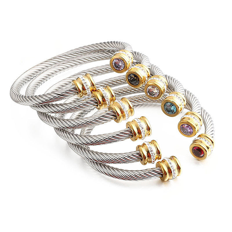 6-12pcs/lot Colorful Diamond Birthstone Open Stainless Steel Bangle for Women Women Bracelets Charms Beads Beyond