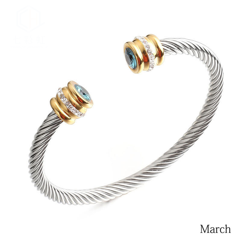 6-12pcs/lot Colorful Diamond Birthstone Open Stainless Steel Bangle for Women March Women Bracelets Charms Beads Beyond