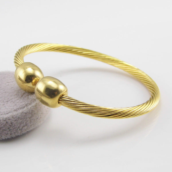 5pcs/lot Stainless Steel Open Bangle for Women Gold Women Bracelets Charms Beads Beyond