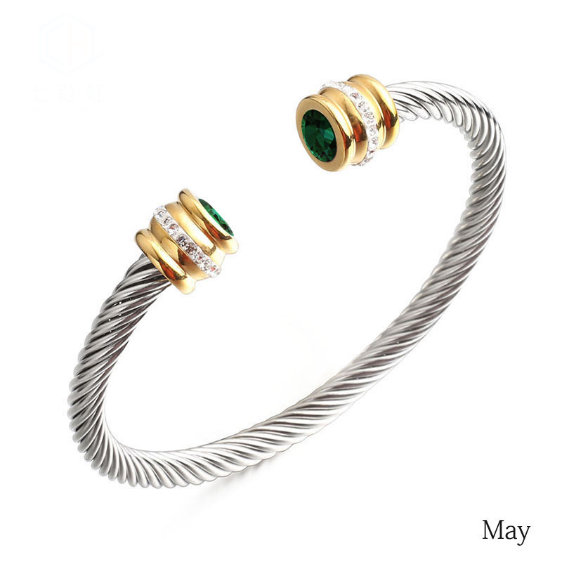 6-12pcs/lot Colorful Diamond Birthstone Open Stainless Steel Bangle for Women May Women Bracelets Charms Beads Beyond