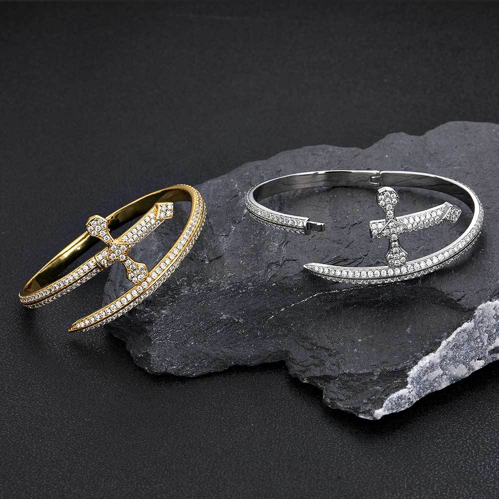 1PC 8inch CZ Pave Gold Silver Cross Bangle for Women and Men Women Bracelets Charms Beads Beyond