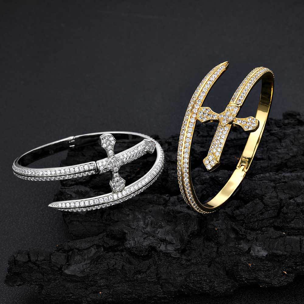 1PC 8inch CZ Pave Gold Silver Cross Bangle for Women and Men Women Bracelets Charms Beads Beyond