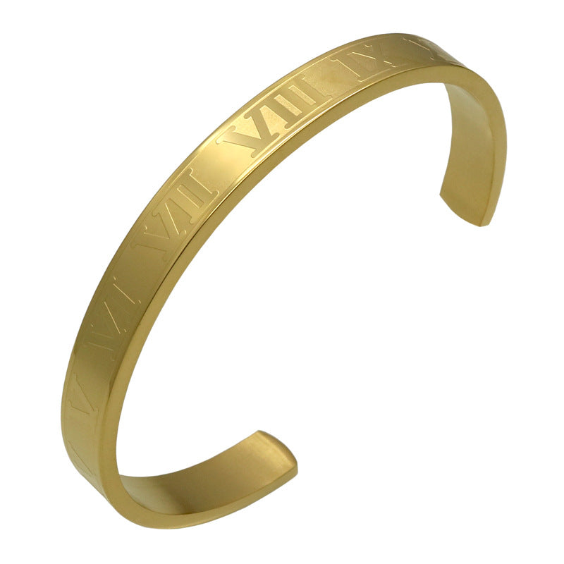 5pcs/lot Roman Numeral Stainless Steel Open Bangle for Women & Men Women & Men Bracelets Charms Beads Beyond