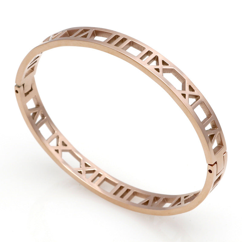 5pcs/lot Hollow Roman Numeral Stainless Steel Bangle for Women & Men Women & Men Bracelets Charms Beads Beyond