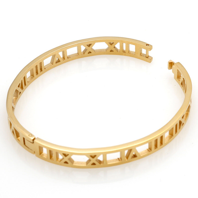 5pcs/lot Hollow Roman Numeral Stainless Steel Bangle for Women & Men Women & Men Bracelets Charms Beads Beyond