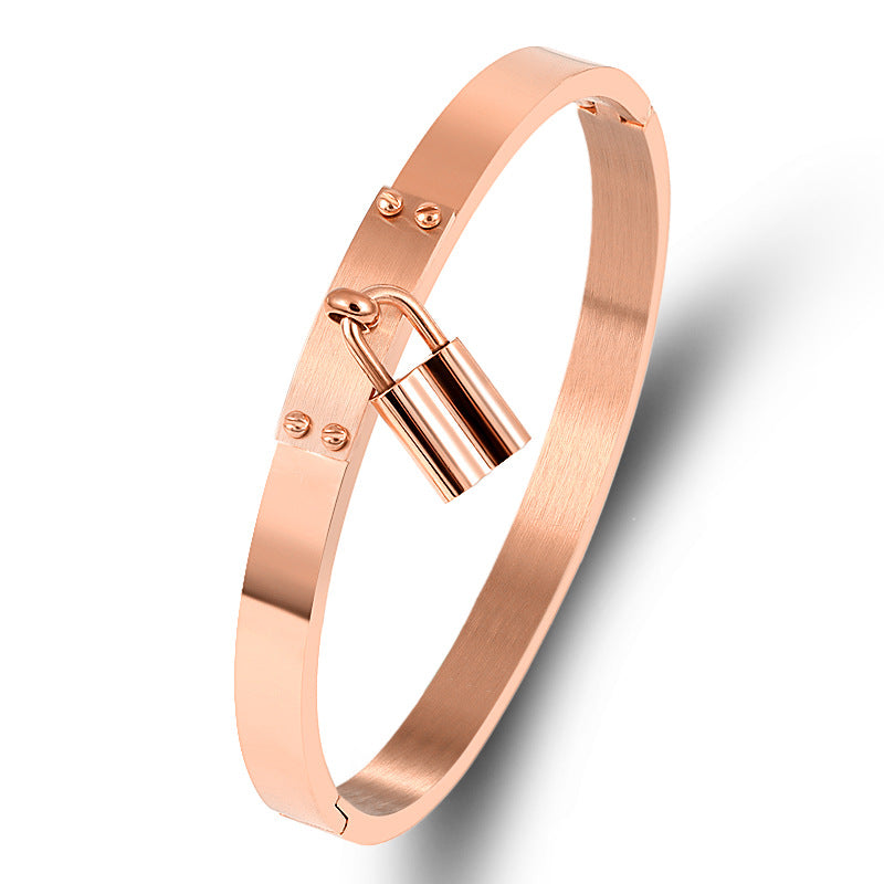 5pcs/lot Stainless Steel Lock Bangle for Women Rose Gold-5pcs Women Bracelets Charms Beads Beyond