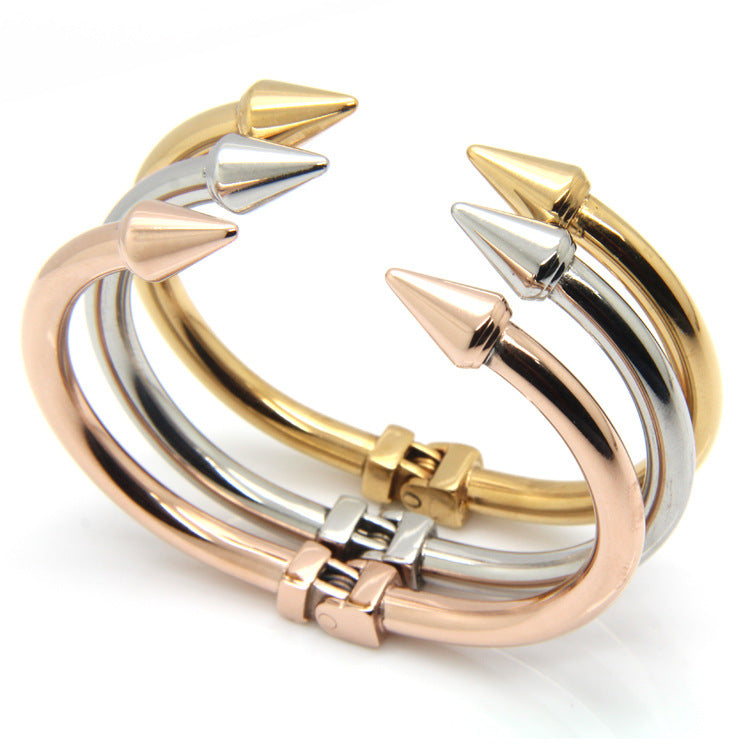 5pcs/lot Stainless Steel Double Nail Bangle for Women Women Bracelets Charms Beads Beyond