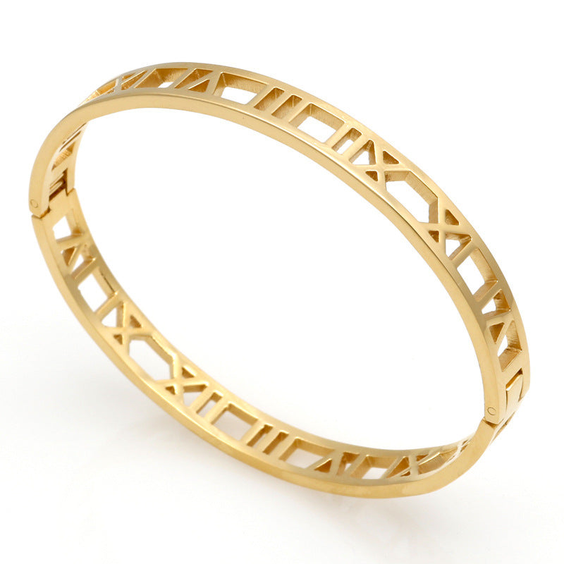5pcs/lot Hollow Roman Numeral Stainless Steel Bangle for Women & Men Women & Men Bracelets Charms Beads Beyond