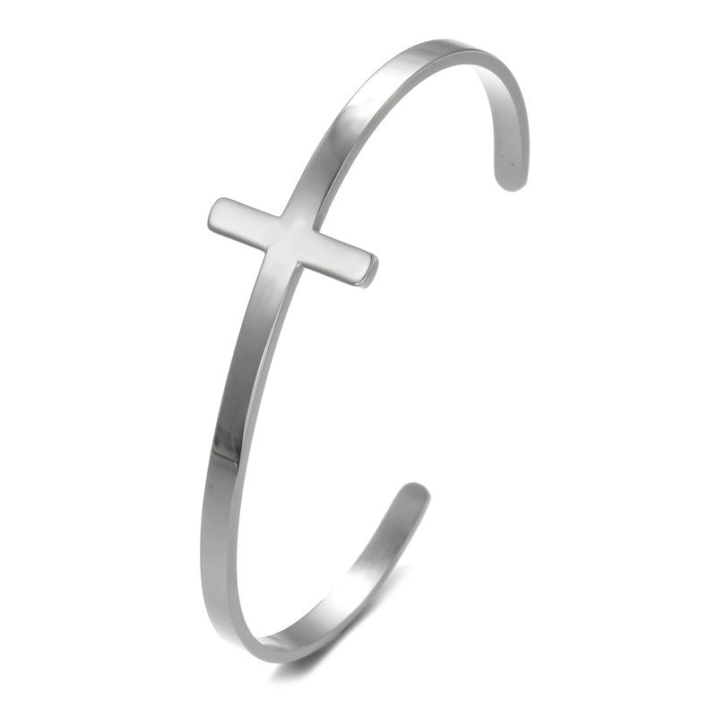 5pcs/lot Cross Stainless Steel Open Bangle for Women & Men Silver Women & Men Bracelets Charms Beads Beyond