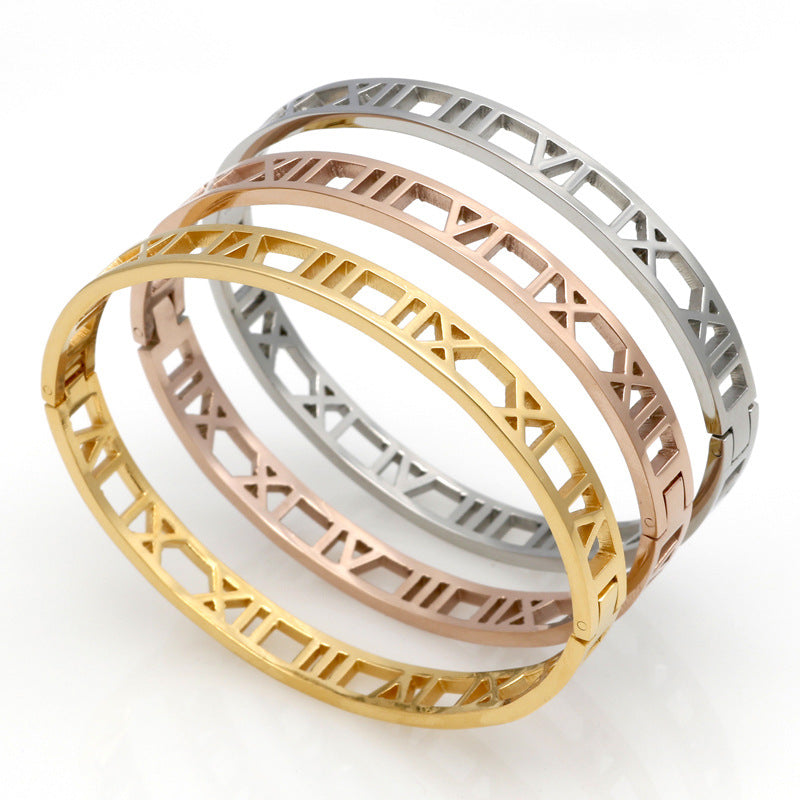 5pcs/lot Hollow Roman Numeral Stainless Steel Bangle for Women & Men Women & Men Bracelets Charms Beads Beyond
