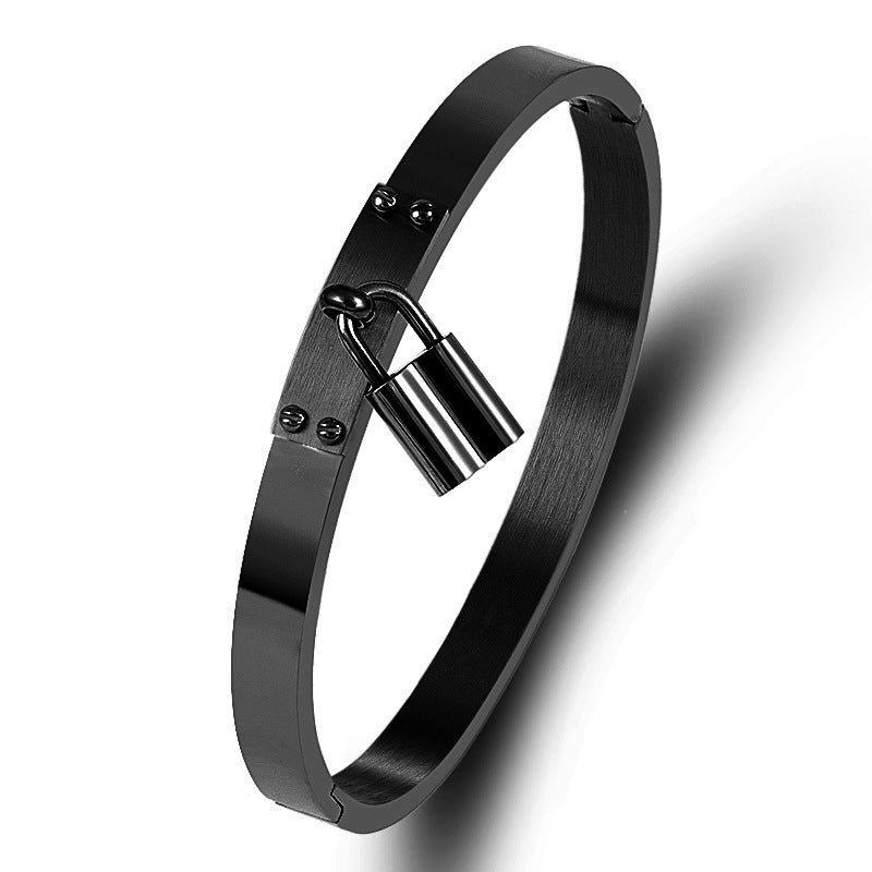 5pcs/lot Stainless Steel Lock Bangle for Women Black-5pcs Women Bracelets Charms Beads Beyond