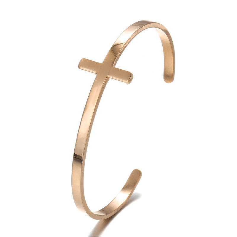 5pcs/lot Cross Stainless Steel Open Bangle for Women & Men Rose Gold Women & Men Bracelets Charms Beads Beyond