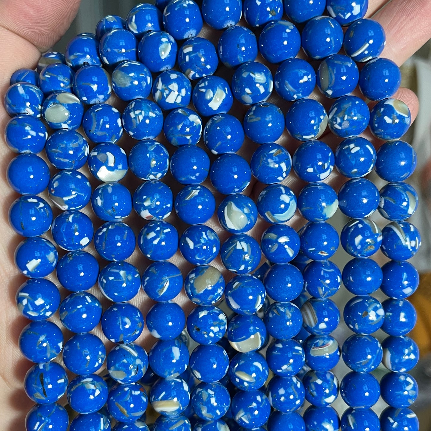 2 Strands/lot 10mm Navy Blue Shell Turquoise Round Stone Beads Stone Beads Turquoise Beads Charms Beads Beyond