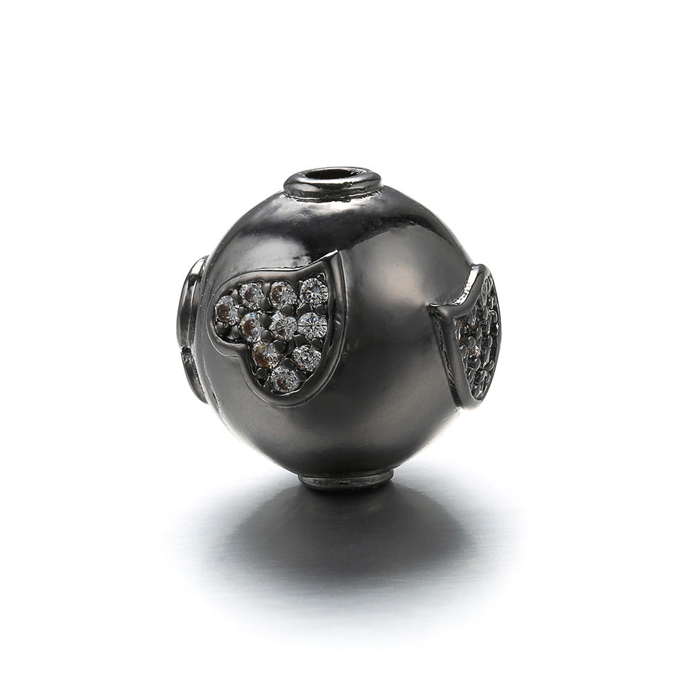 20pcs/lot 12mm CZ Paved Heart Round Ball Spacers Black CZ Paved Spacers 12mm Beads Ball Beads Charms Beads Beyond