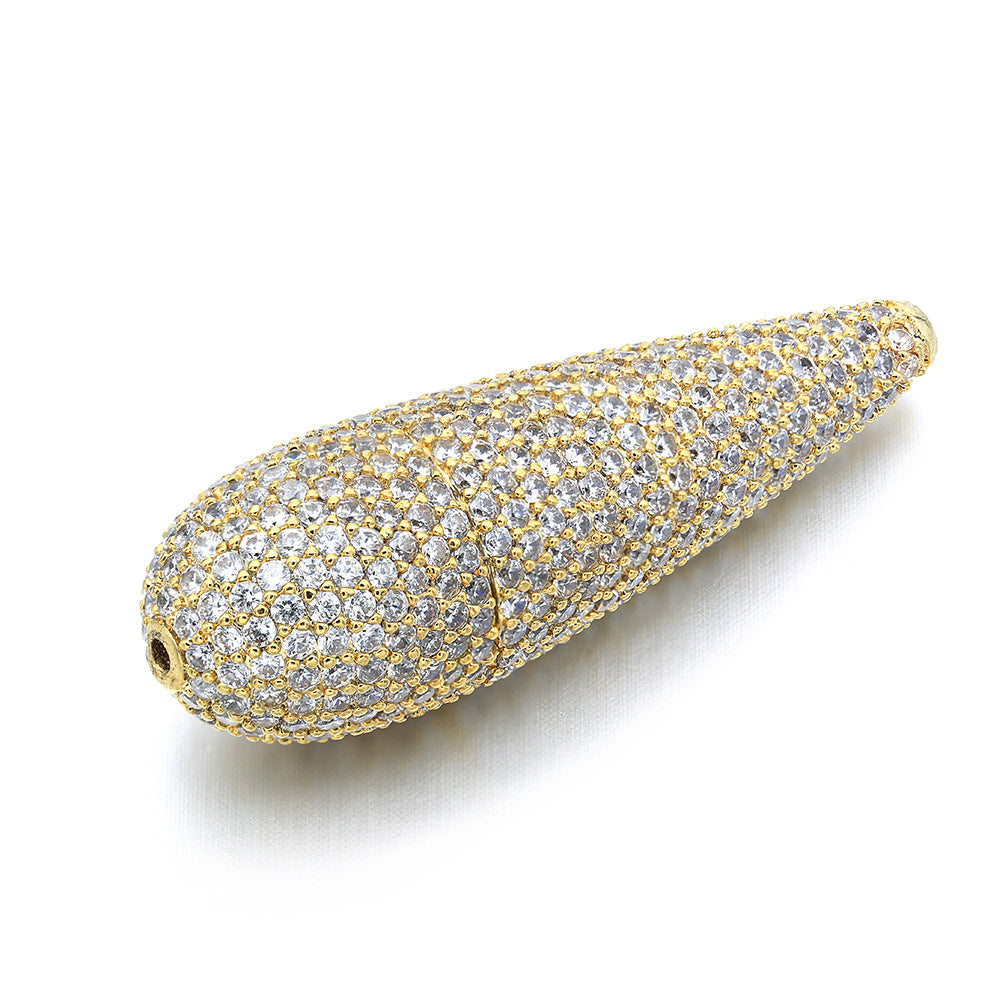 10pcs/lot 12*37mm CZ Paved Conic Shape Spacers Gold CZ Paved Spacers Charms Beads Beyond