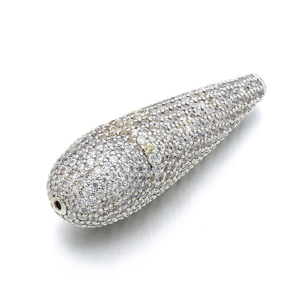 10pcs/lot 12*37mm CZ Paved Conic Shape Spacers Silver CZ Paved Spacers Charms Beads Beyond