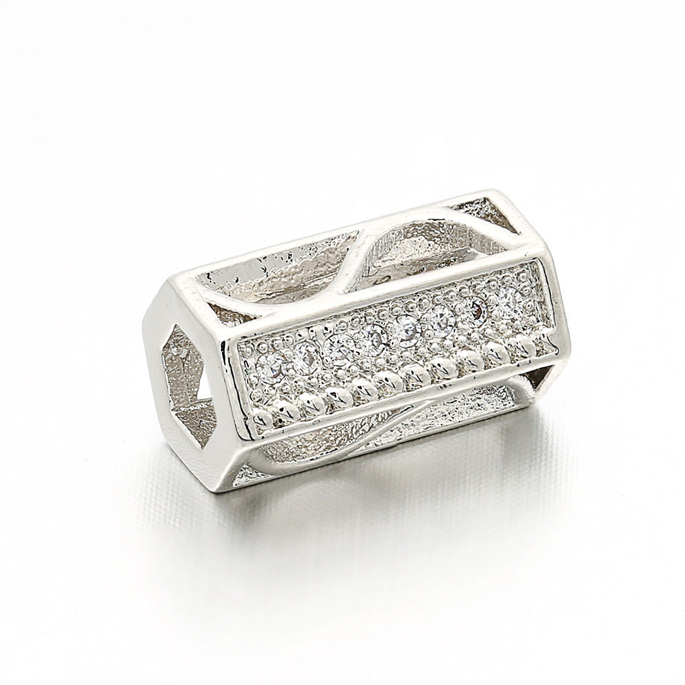 20pcs/lot CZ Paved Hexagon Tube Rondelle Spacers CZ Paved Spacers Rondelle Beads Charms Beads Beyond