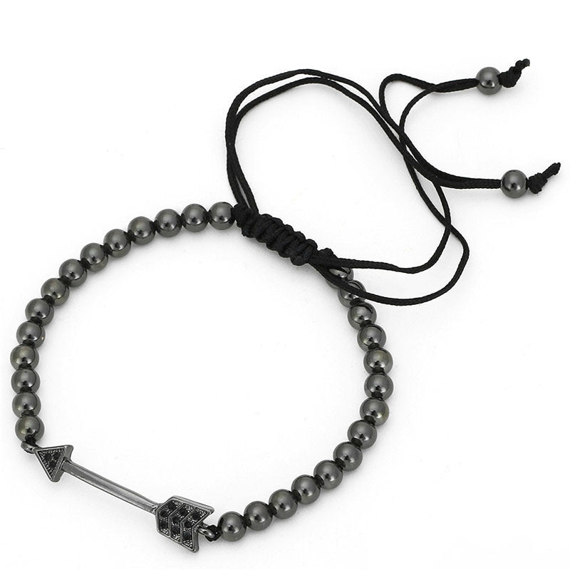 5 sets/lot CZ Paved Arrow Black Matte Stone Bracelets Men Bracelets Charms Beads Beyond
