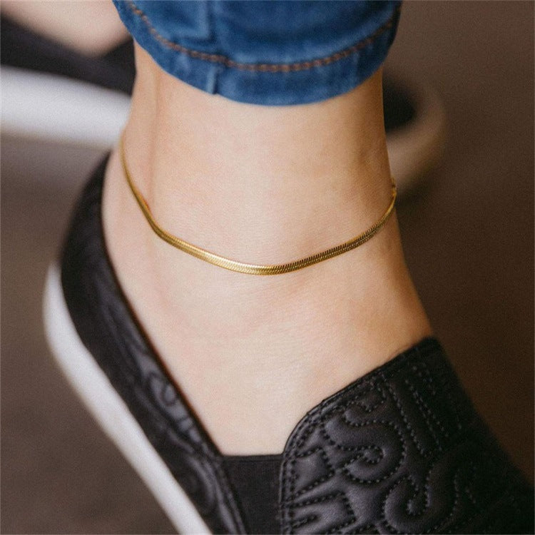 10pcs/lot 3/4/5mm Adjustable Gold Plated Stainless Steel Snake Chain Anklets Women Bracelets Charms Beads Beyond