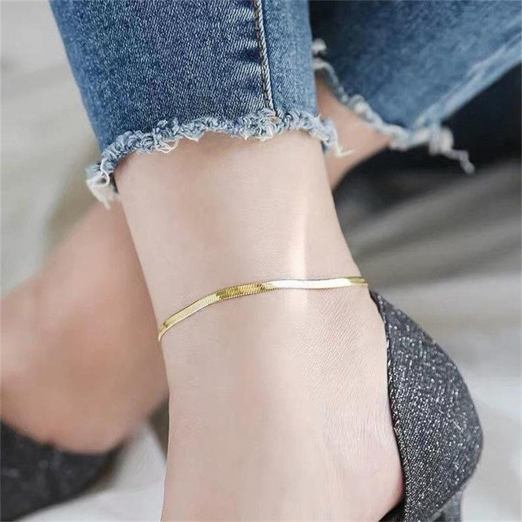 10pcs/lot 3/4/5mm Adjustable Gold Plated Stainless Steel Snake Chain Anklets Women Bracelets Charms Beads Beyond