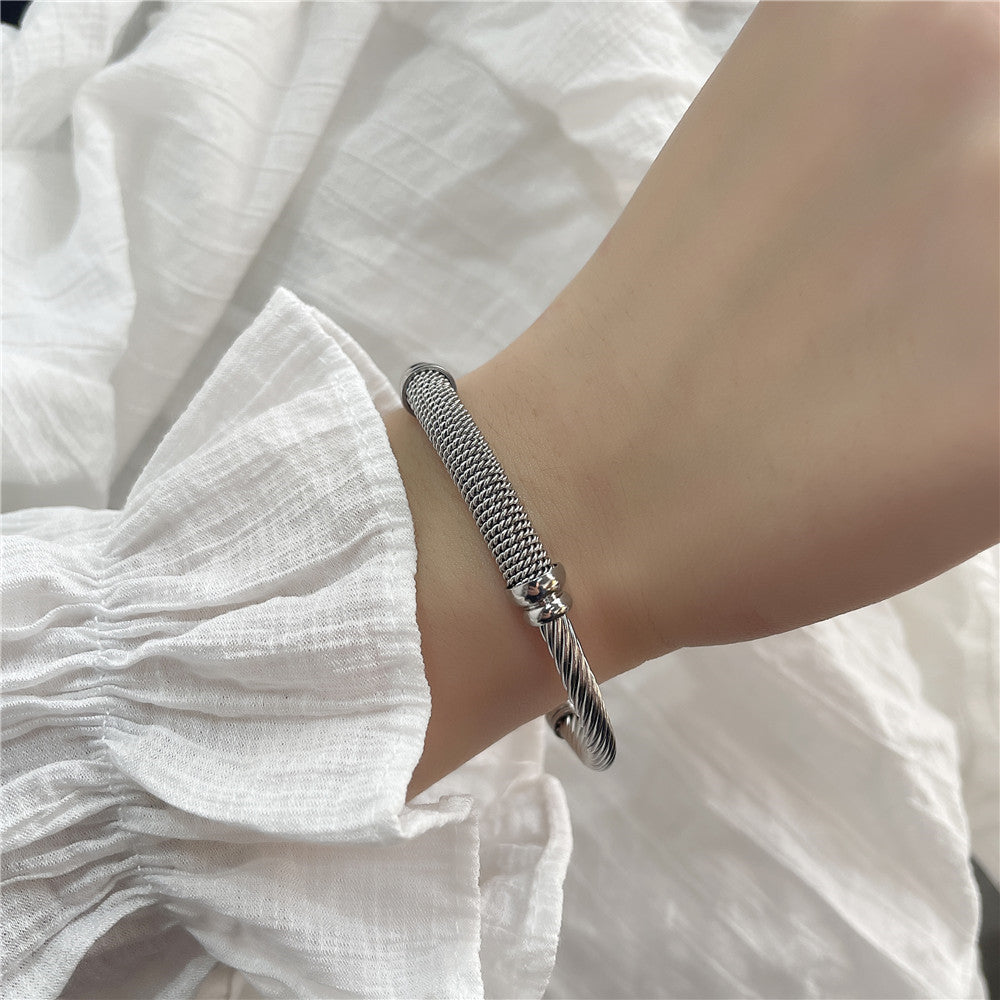 5pcs/lot Stainless Steel Rope Open Bangle for Women Women Bracelets Charms Beads Beyond